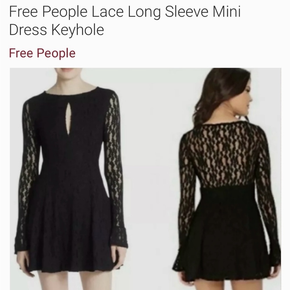 Free People Black Lace Long Sleeve Mini Dress